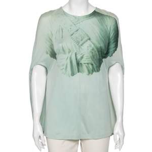 Balenciaga Green Leaf Printed Cotton Drop Armhole T-shirt S