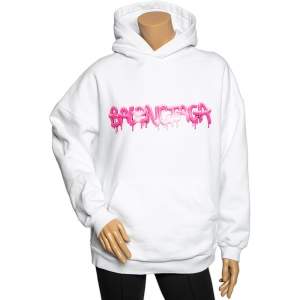 Balenciaga White Cotton Logo Printed Long Sleeve Hoodie L