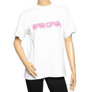 Balenciaga White Cotton Slime Printed Crewneck Top XS 