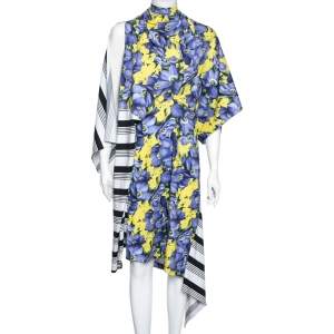 Pre Owned Balenciaga Multicolor Floral And Stripe Printed Cotton Dress S