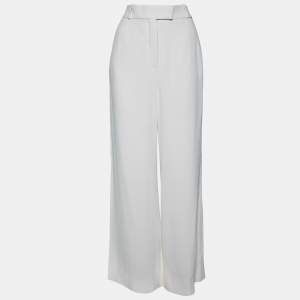 Balenciaga Ivory Textured Crepe Wide Leg Pants M