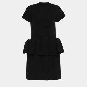 Pre Owned Balenciaga Black Crepe Ruffled Detail Midi Dress M