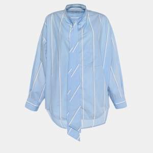 Balenciaga Blue Striped Cotton Oversized Shirt M