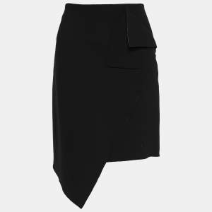 Balenciaga Black Crepe Pocket Wrap Detailed Asymmetric Skirt M