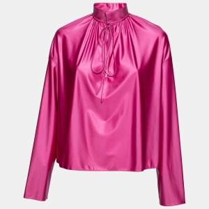 Pre Owned Balenciaga Pink Satin Strangled Choker Collar Boxy Blouse M