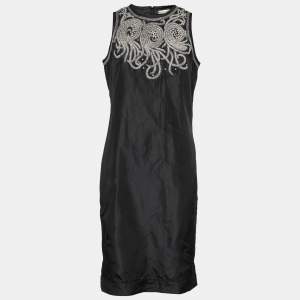 Balenciaga Black Silk Bead Embellished Sleeveless Dress M