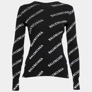 Balenciaga Black Knit Logo Crew Neck Sweater S