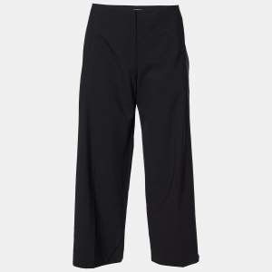 مملوكة مسبقًا Balenciaga Black Stretch Wool Cropped Wide Leg Trousers L