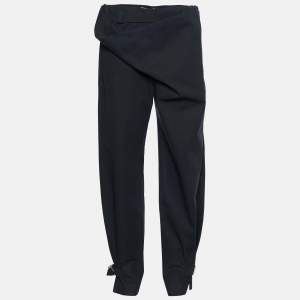 مملوكة مسبقًا Balenciaga Black Cotton Blend Draped Belted Cuff Trousers M
