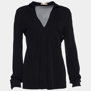 Pre Owned Balenciaga Black Jersey V-Neck Top S