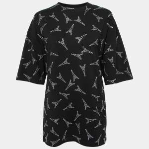 Pre Owned Balenciaga Black Cotton Eiffel Tower Embellished Crewneck T-Shirt L
