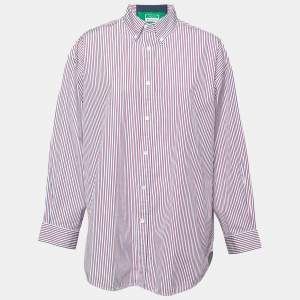 Pre Owned Balenciaga Red & Blue Striped Cotton Oversized Shirt S   