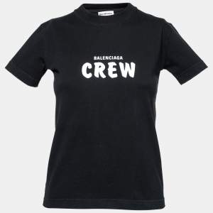 Pre Owned Balenciaga Black Logo Print Cotton Crewneck T-Shirt XS  