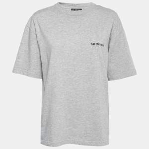 Pre Owned Balenciaga Wardrobe Unisex Grey Logo Printed Cotton Knit T Shirt XXS