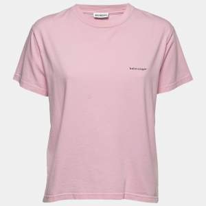 Balenciaga Pink Cotton Logo T-Shirt L
