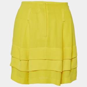 Balenciaga Yellow Silk Tiered Mini Skirt M