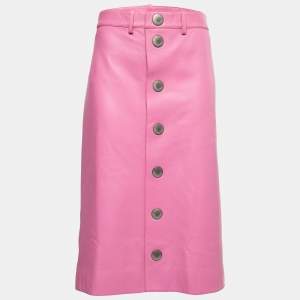 Balenciaga Baby Pink Leather Buttoned Midi Skirt M  