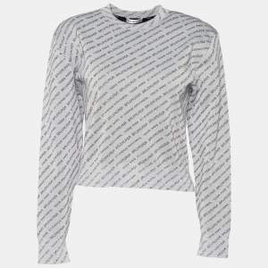 Pre Owned Balenciaga Silver All Over Logo Lurex Knit Crewneck Sweater M