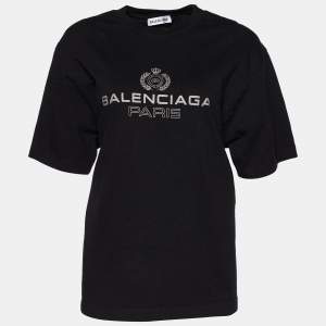 Balenciaga Black Logo Printed Cotton Knit Oversized T-Shirt M