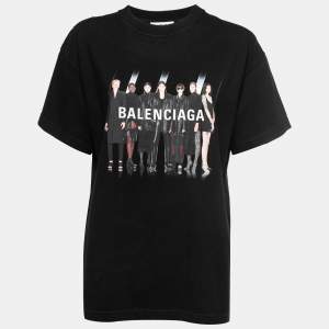 Balenciaga Black Printed Cotton Oversized T-Shirt S