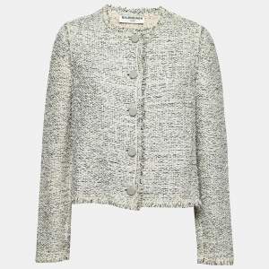 Balenciaga Cream Tweed Fringed Jacket M