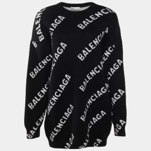 Balenciaga Black Logo Intarsia Knit Wool Sweater M