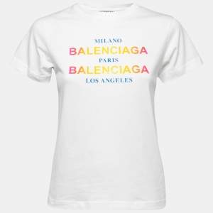 Balenciaga White Cotton Printed Crew Neck T Shirt S