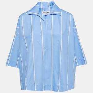 Balenciaga Blue Striped Cotton Oversized Tunic Top M
