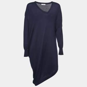 Balenciaga Navy Blue Wool & Silk Knit Asymmetrical Sweater Dress M