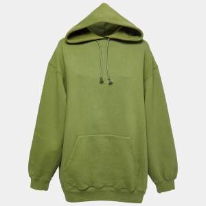 Pre Owned Balenciaga Green Logo Printed Cotton Hoodie M