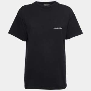 Pre Owned Balenciaga Black Cotton Logo Print T-Shirt XS