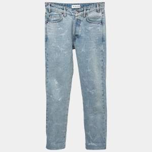 Balenciaga Blue Denim Rhinestone Embellished Eiffel Tower Jeans S Waist 25"