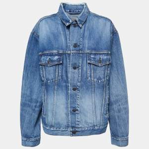 Balenciaga Blue Denim Logo Print Jacket S