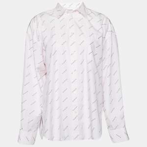 Pre Owned Balenciaga Pink Striped Cotton Logo Print Button Front Shirt S