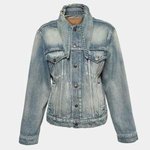 Balenciaga Blue Distressed Denim Oversized Collar Jacket M