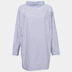 Pre Owned Balenciaga Blue Striped Cotton Poplin Shirt S