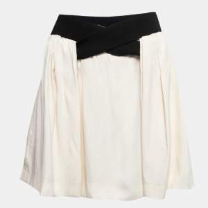 Balenciaga Cream/Black Rayon Blend Pleated Mini Skirt S