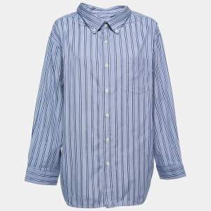 Balenciaga Blue Striped Cotton Oversized Shirt M