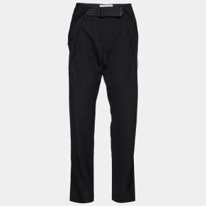 Pre Owned Balenciaga Black Crepe Belted Pants L