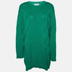 Balenciaga Green Logo Intarsia Knit Wool Oversized Sweater M