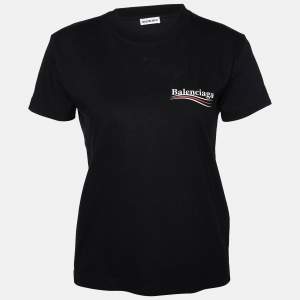 Balenciaga Black Logo Printed Cototn Knit T-Shirt M
