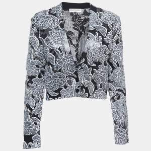 Pre Owned Balenciaga Black Floral Painted Knit Buttoned Cardigan M