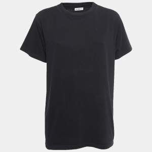 Balenciaga Black Cotton Logo Patch Crew Neck Half Sleeve T-Shirt S