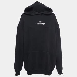 Balenciaga Black Logo Embroidered Cotton Hoodie M
