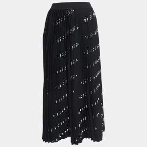 Balenciaga Black Logo Print Knit Pleated Midi Skirt S