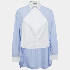 Pre Owned Balenciaga Blue/White Striped Cotton Paneled Shirt M