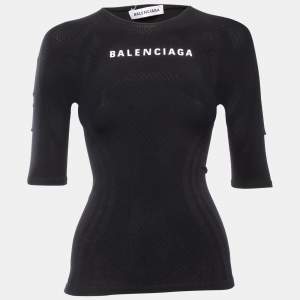 Balenciaga Black Logo Print Jersey Fitted T-Shirt S