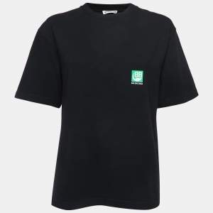 Balenciaga Black Logo Print Cotton Half Sleeve T-Shirt L