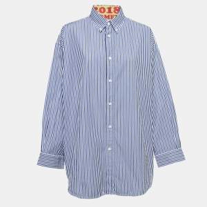 Pre Owned Balenciaga Blue Striped Cotton Oversized Spring Tag Shirt M