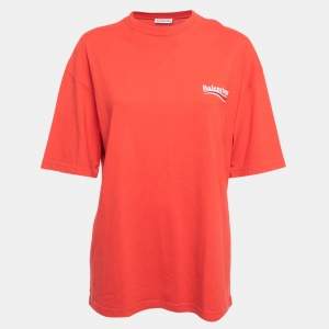 Balenciaga Red Logo Print Cotton Oversized T-Shirt S